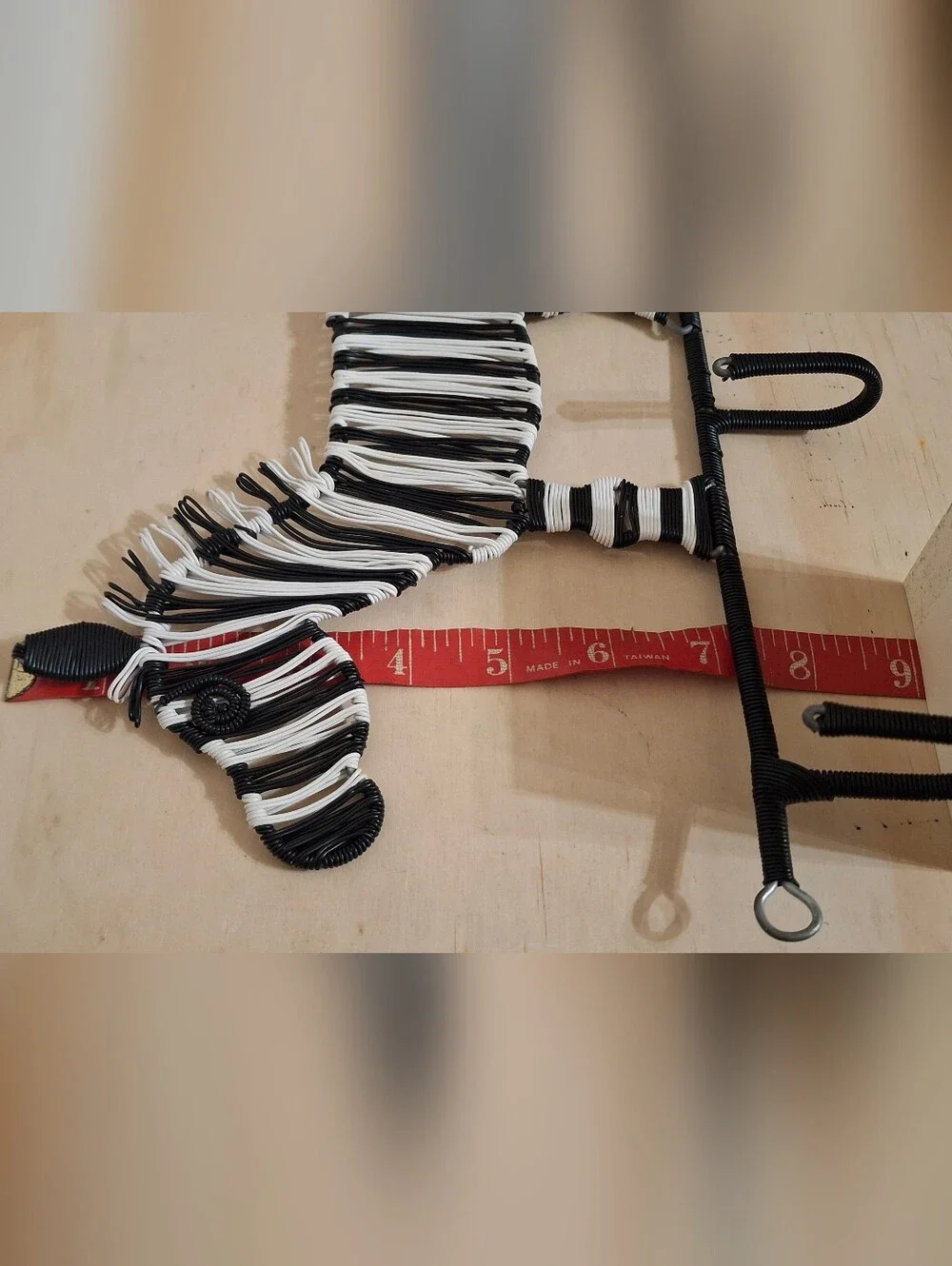 Vintage Handmade African Telephone Wire Folk Art Zebra Wall Hook, Safari 11.5